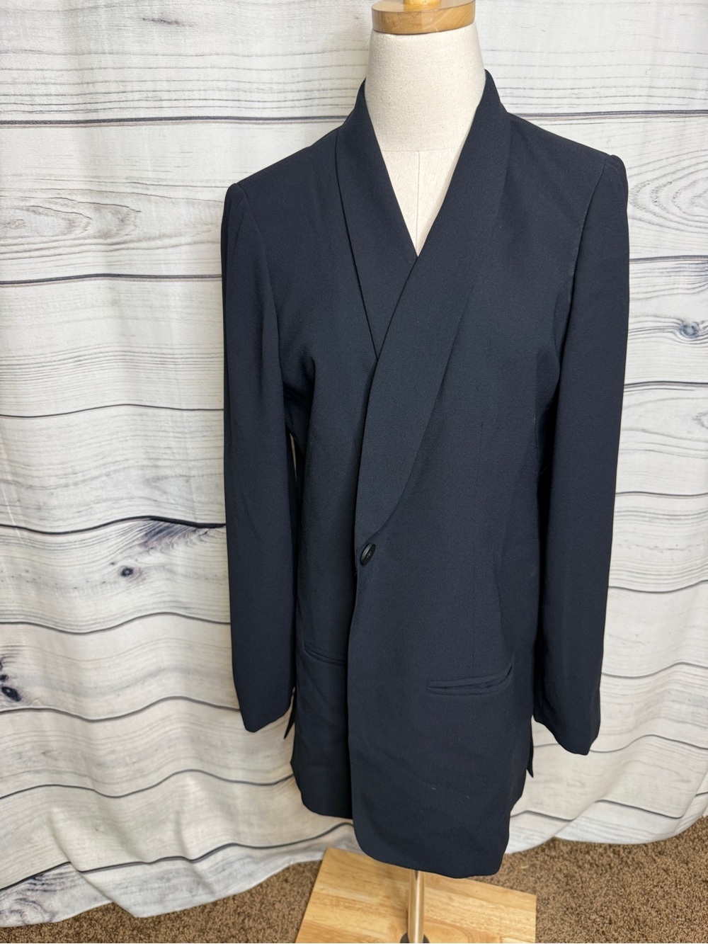 Madewell Black Draped Shawl-Collar One-Button Blazer